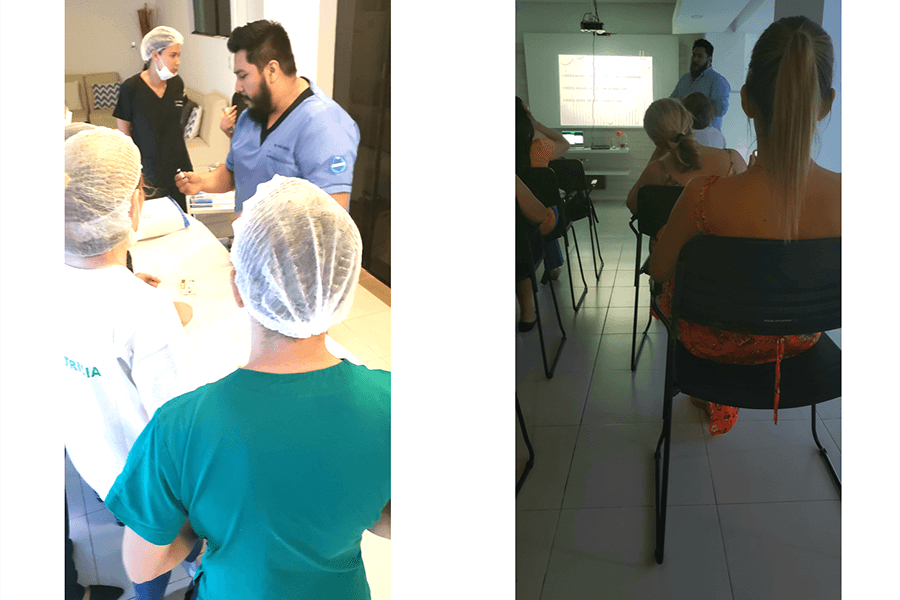 Taller clínico con personal médico y sesión de capacitación con proyector en Paraguay